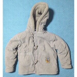 Walt Disney 4T Winnie The Pooh Corduroy Tan Sherpa Lined Hooded Coat Toggle Cute